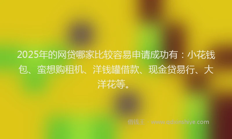 2025年的网贷哪家比较容易申请成功有：小花钱包、蛮想购租机、洋钱罐借款、现金贷易行、大洋花等。