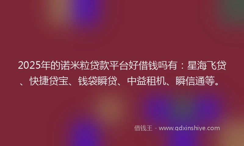 2025年的诺米粒贷款平台好借钱吗有：星海飞贷、快捷贷宝、钱袋瞬贷、中益租机、瞬信通等。
