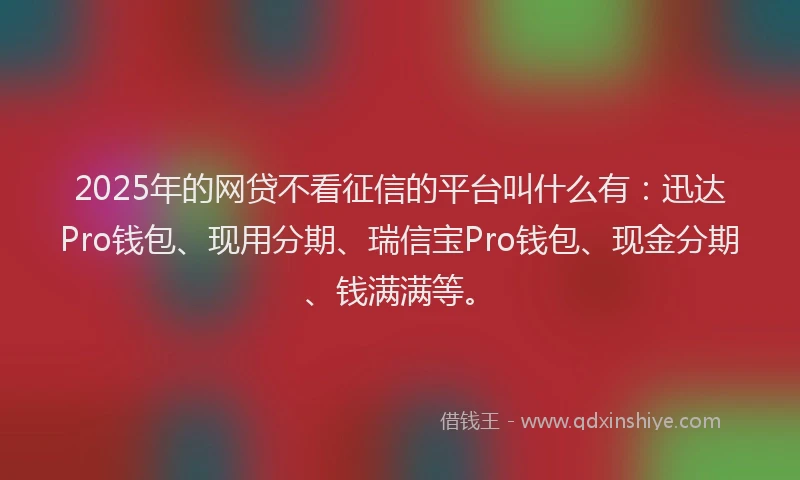 2025年的网贷不看征信的平台叫什么有：迅达Pro钱包、现用分期、瑞信宝Pro钱包、现金分期、钱满满等。