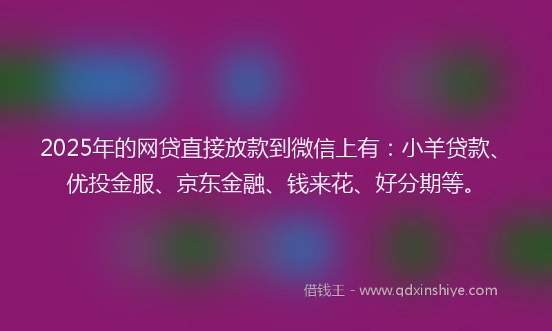 2025年的网贷直接放款到微信上有：小羊贷款、优投金服、京东金融、钱来花、好分期等。