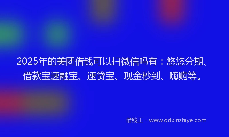 2025年的美团借钱可以扫微信吗有：悠悠分期、借款宝速融宝、速贷宝、现金秒到、嗨购等。