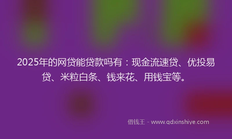 2025年的网贷能贷款吗有：现金流速贷、优投易贷、米粒白条、钱来花、用钱宝等。