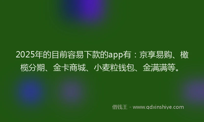 2025年的目前容易下款的app有：京享易购、橄榄分期、金卡商城、小麦粒钱包、金满满等。