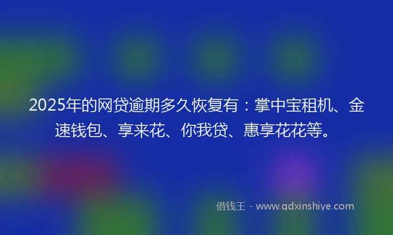 2025年的网贷逾期多久恢复有：掌中宝租机、金速钱包、享来花、你我贷、惠享花花等。