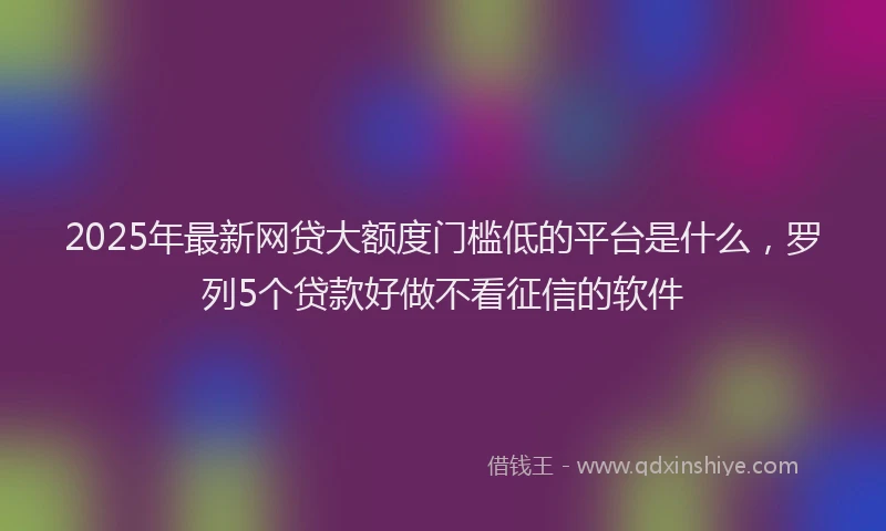 2025年最新网贷大额度门槛低的平台是什么，罗列5个贷款好做不看征信的软件