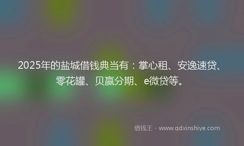 2025年的盐城借钱典当有：掌心租、安逸速贷、零花罐、贝赢分期、e微贷等。