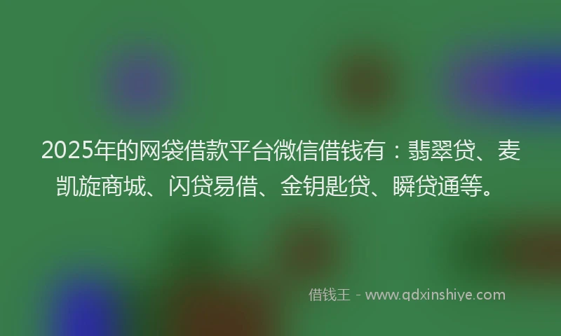 2025年的网袋借款平台微信借钱有：翡翠贷、麦凯旋商城、闪贷易借、金钥匙贷、瞬贷通等。