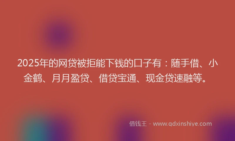2025年的网贷被拒能下钱的口子有：随手借、小金鹤、月月盈贷、借贷宝通、现金贷速融等。