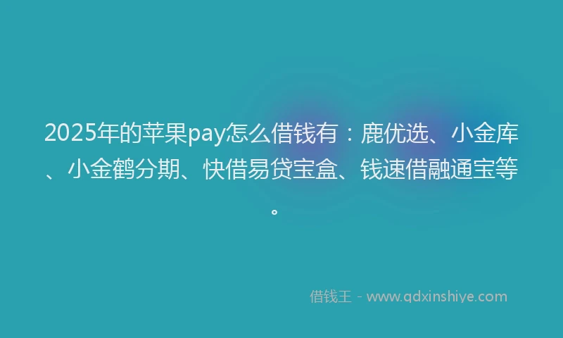 2025年的苹果pay怎么借钱有：鹿优选、小金库、小金鹤分期、快借易贷宝盒、钱速借融通宝等。