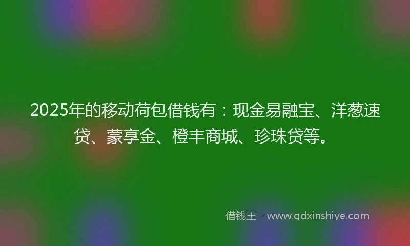 2025年的移动荷包借钱有：现金易融宝、洋葱速贷、蒙享金、橙丰商城、珍珠贷等。