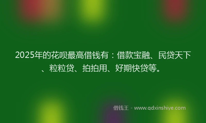 2025年的花呗最高借钱有：借款宝融、民贷天下、粒粒贷、拍拍用、好期快贷等。