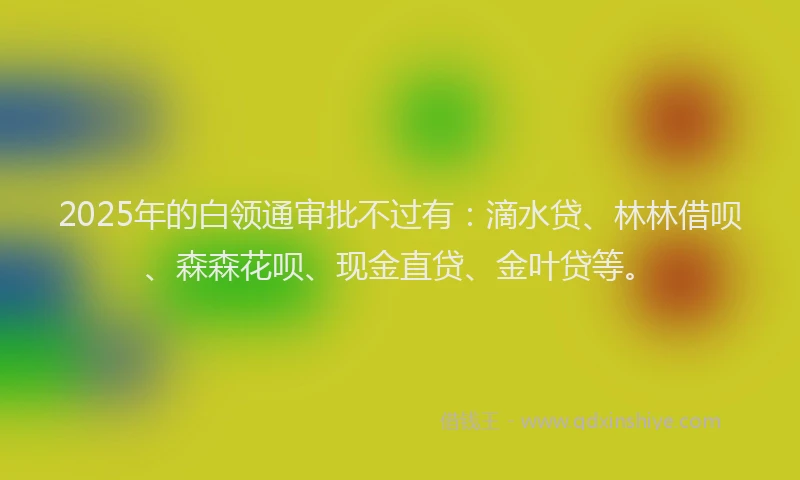 2025年的白领通审批不过有：滴水贷、林林借呗、森森花呗、现金直贷、金叶贷等。