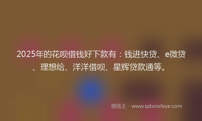 2025年的花呗借钱好下款有：钱进快贷、e微贷、理想给、洋洋借呗、星辉贷款通等。