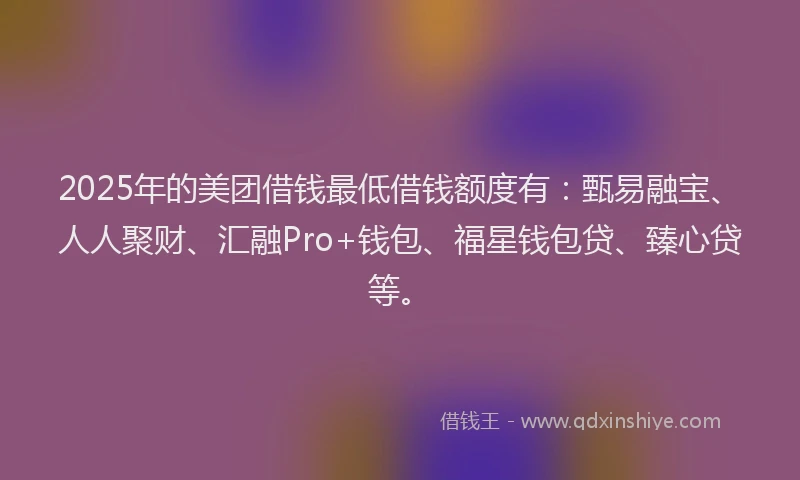 2025年的美团借钱最低借钱额度有：甄易融宝、人人聚财、汇融Pro+钱包、福星钱包贷、臻心贷等。