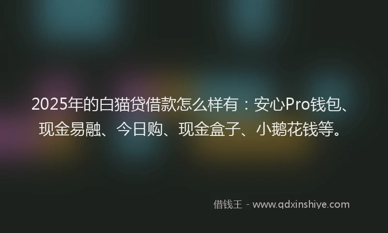 2025年的白猫贷借款怎么样有：安心Pro钱包、现金易融、今日购、现金盒子、小鹅花钱等。