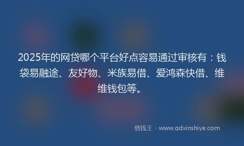 2025年的网贷哪个平台好点容易通过审核有：钱袋易融途、友好物、米族易借、爱鸿森快借、维维钱包等。