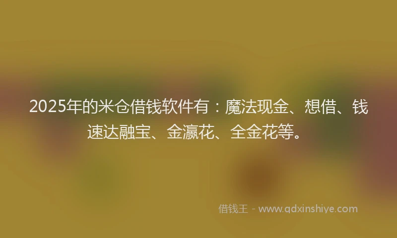 2025年的米仓借钱软件有：魔法现金、想借、钱速达融宝、金瀛花、全金花等。