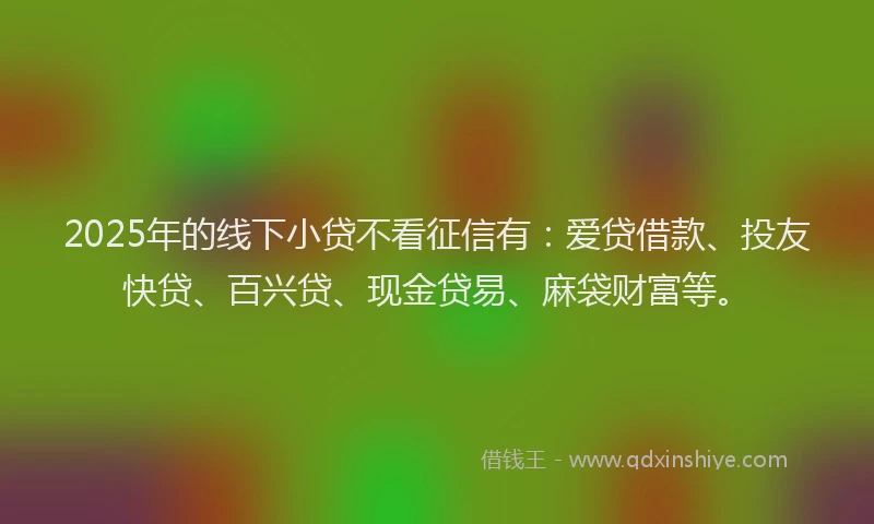 2025年的线下小贷不看征信有：爱贷借款、投友快贷、百兴贷、现金贷易、麻袋财富等。