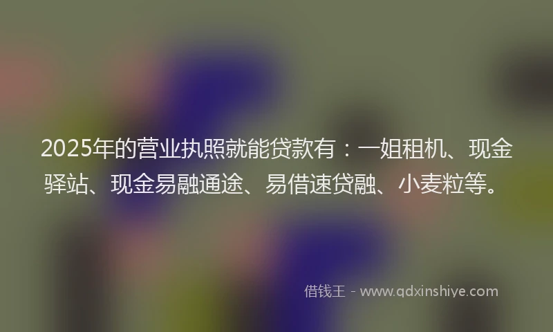 2025年的营业执照就能贷款有：一姐租机、现金驿站、现金易融通途、易借速贷融、小麦粒等。