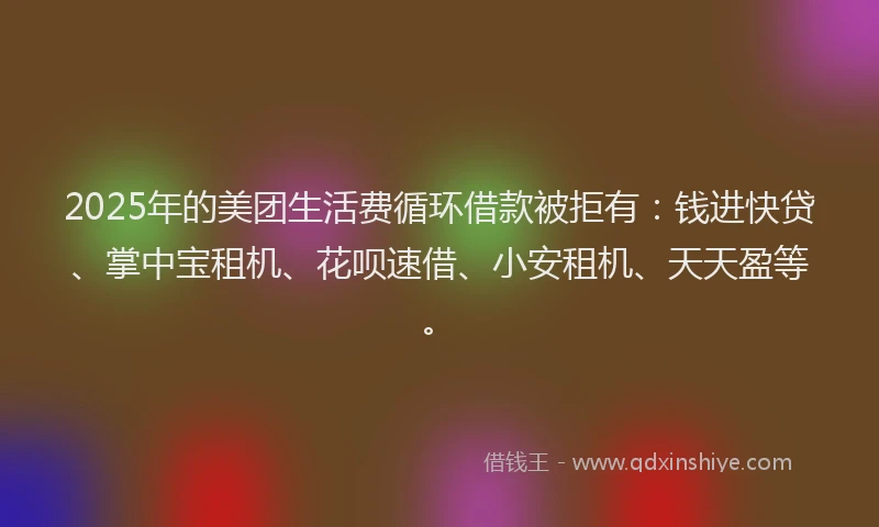 2025年的美团生活费循环借款被拒有：钱进快贷、掌中宝租机、花呗速借、小安租机、天天盈等。