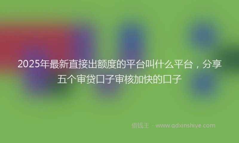 2025年最新直接出额度的平台叫什么平台，分享五个审贷口子审核加快的口子