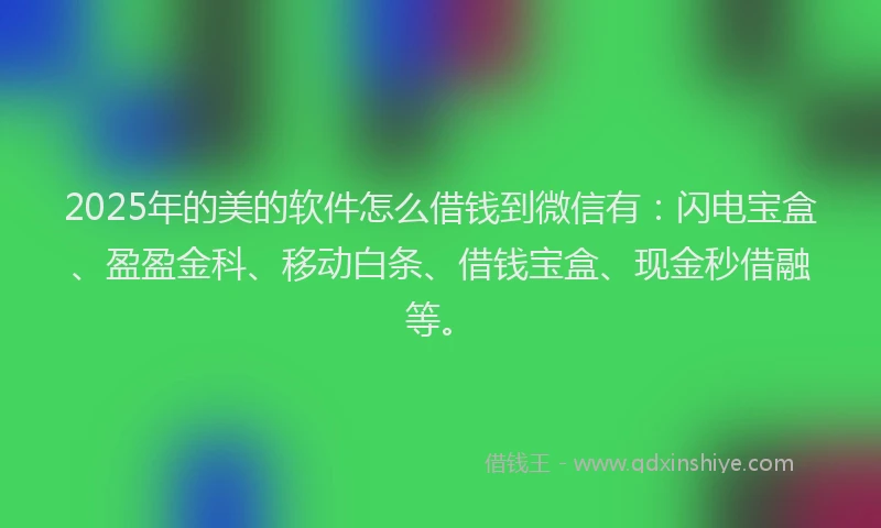 2025年的美的软件怎么借钱到微信有：闪电宝盒、盈盈金科、移动白条、借钱宝盒、现金秒借融等。