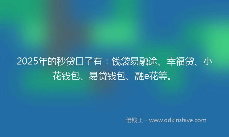 2025年的秒贷口子有：钱袋易融途、幸福贷、小花钱包、易贷钱包、融e花等。
