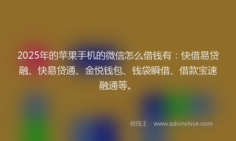 2025年的苹果手机的微信怎么借钱有：快借易贷融、快易贷通、金悦钱包、钱袋瞬借、借款宝速融通等。