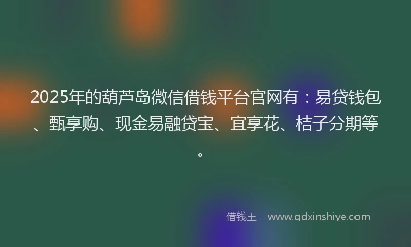 2025年的葫芦岛微信借钱平台官网有：易贷钱包、甄享购、现金易融贷宝、宜享花、桔子分期等。