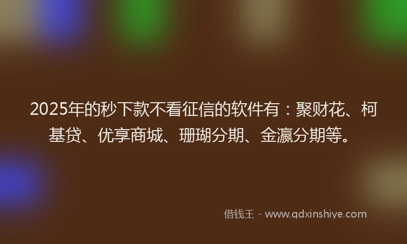 2025年的秒下款不看征信的软件有：聚财花、柯基贷、优享商城、珊瑚分期、金瀛分期等。