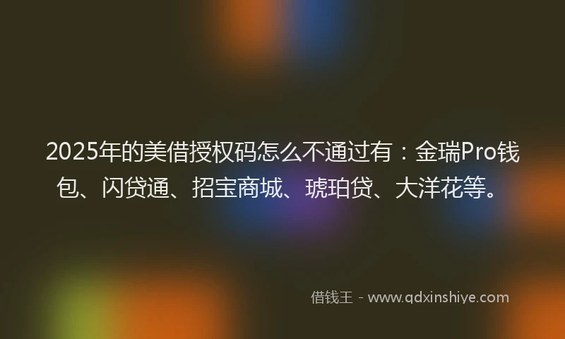 2025年的美借授权码怎么不通过有：金瑞Pro钱包、闪贷通、招宝商城、琥珀贷、大洋花等。