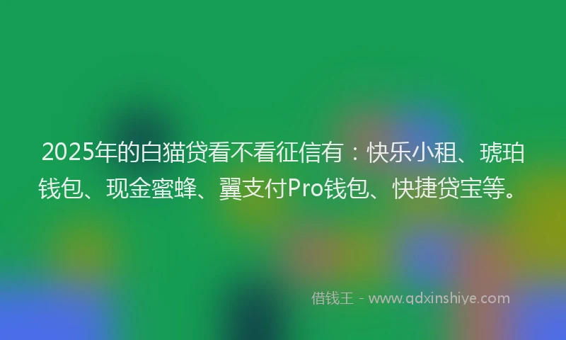 2025年的白猫贷看不看征信有：快乐小租、琥珀钱包、现金蜜蜂、翼支付Pro钱包、快捷贷宝等。