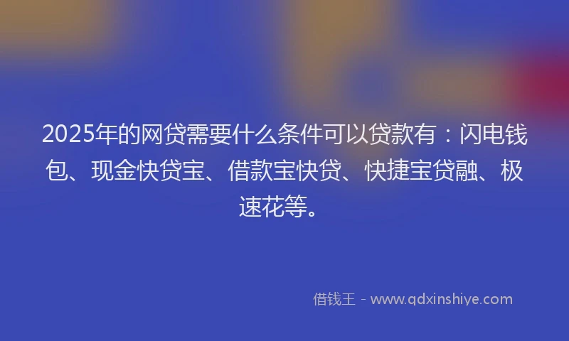 2025年的网贷需要什么条件可以贷款有：闪电钱包、现金快贷宝、借款宝快贷、快捷宝贷融、极速花等。