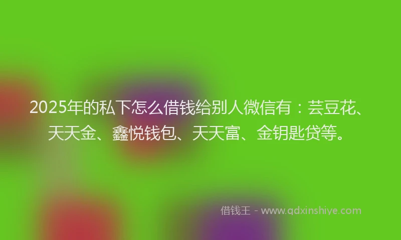 2025年的私下怎么借钱给别人微信有：芸豆花、天天金、鑫悦钱包、天天富、金钥匙贷等。