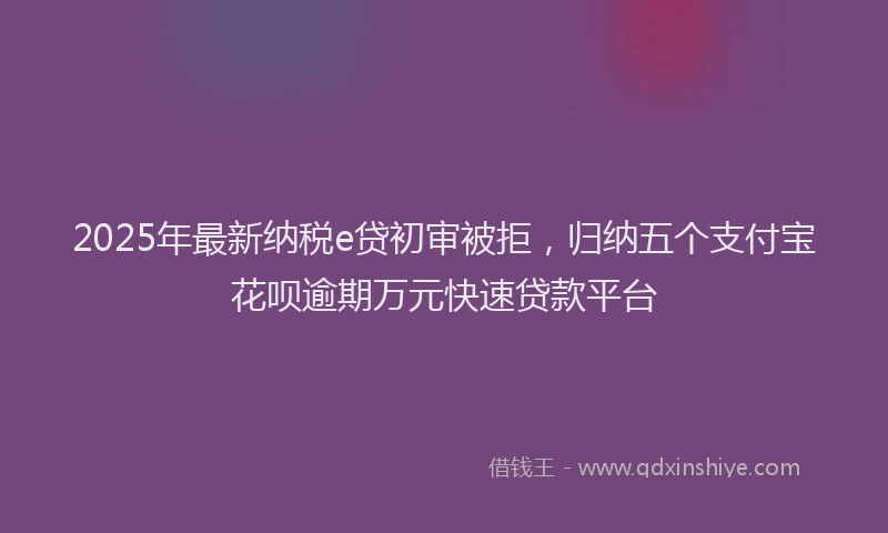 2025年最新纳税e贷初审被拒，归纳五个支付宝花呗逾期万元快速贷款平台