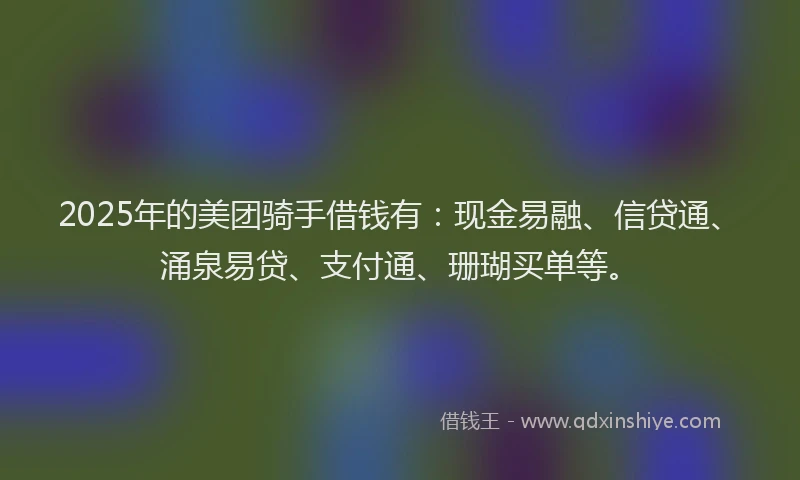 2025年的美团骑手借钱有：现金易融、信贷通、涌泉易贷、支付通、珊瑚买单等。