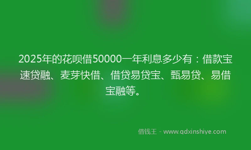 2025年的花呗借50000一年利息多少有：借款宝速贷融、麦芽快借、借贷易贷宝、甄易贷、易借宝融等。