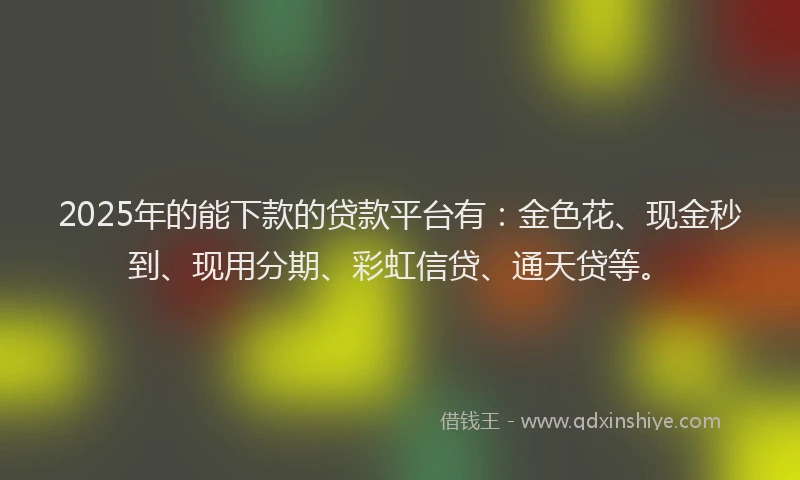 2025年的能下款的贷款平台有：金色花、现金秒到、现用分期、彩虹信贷、通天贷等。
