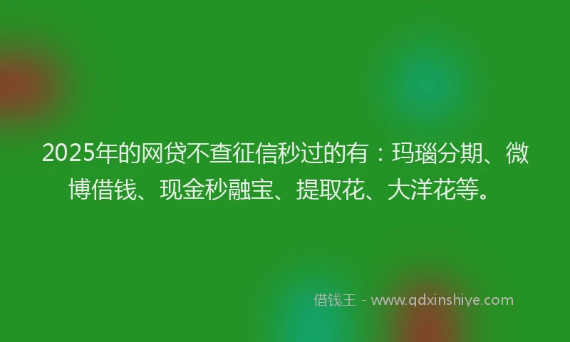 2025年的网贷不查征信秒过的有：玛瑙分期、微博借钱、现金秒融宝、提取花、大洋花等。