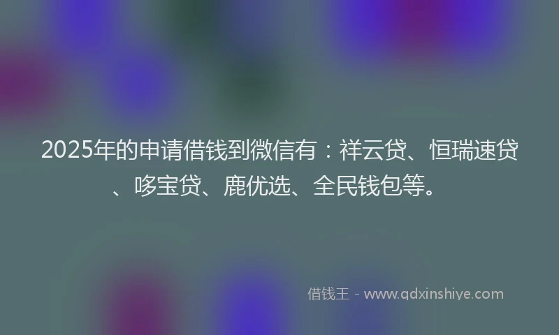 2025年的申请借钱到微信有：祥云贷、恒瑞速贷、哆宝贷、鹿优选、全民钱包等。