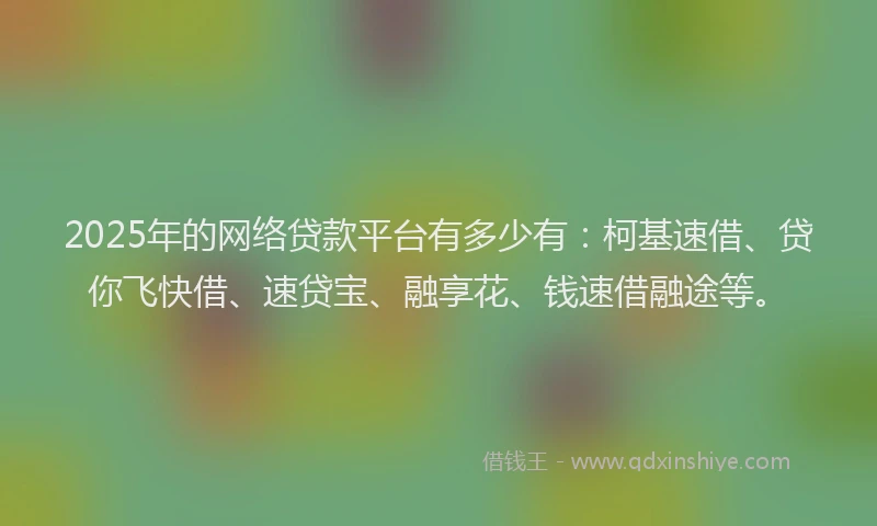 2025年的网络贷款平台有多少有：柯基速借、贷你飞快借、速贷宝、融享花、钱速借融途等。