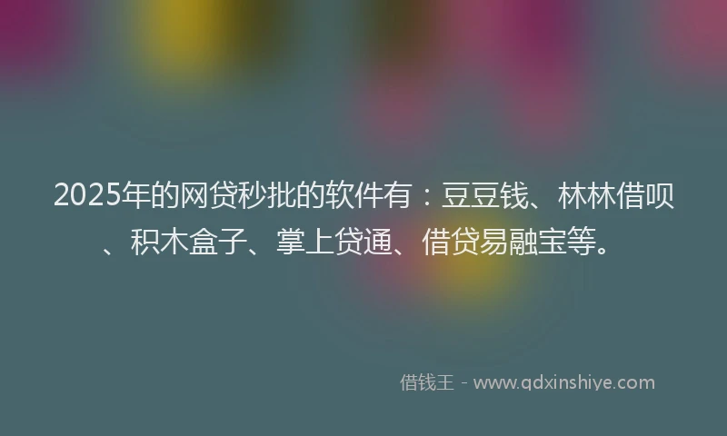 2025年的网贷秒批的软件有：豆豆钱、林林借呗、积木盒子、掌上贷通、借贷易融宝等。