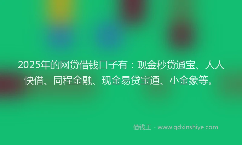2025年的网贷借钱口子有：现金秒贷通宝、人人快借、同程金融、现金易贷宝通、小金象等。