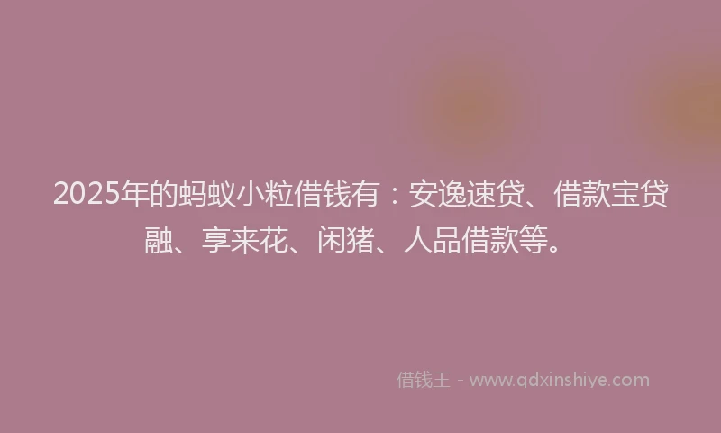 2025年的蚂蚁小粒借钱有：安逸速贷、借款宝贷融、享来花、闲猪、人品借款等。