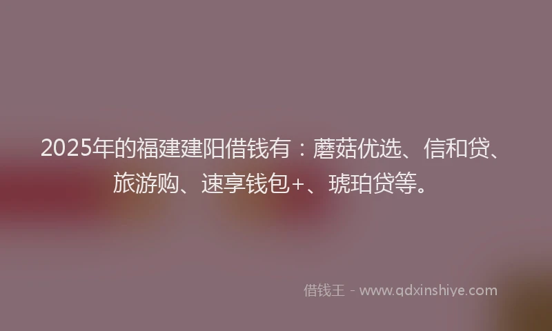 2025年的福建建阳借钱有：蘑菇优选、信和贷、旅游购、速享钱包+、琥珀贷等。