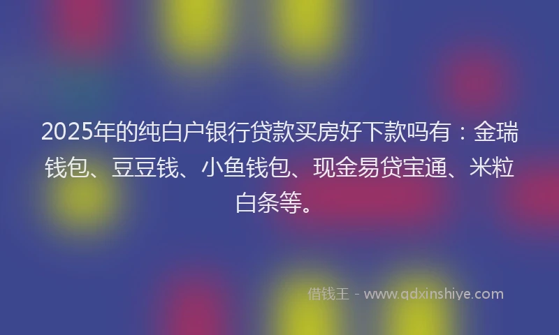 2025年的纯白户银行贷款买房好下款吗有：金瑞钱包、豆豆钱、小鱼钱包、现金易贷宝通、米粒白条等。