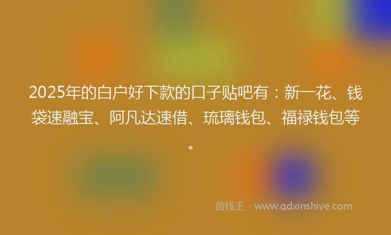 2025年的白户好下款的口子贴吧有：新一花、钱袋速融宝、阿凡达速借、琉璃钱包、福禄钱包等。