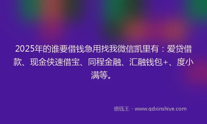 2025年的谁要借钱急用找我微信凯里有：爱贷借款、现金侠速借宝、同程金融、汇融钱包+、度小满等。
