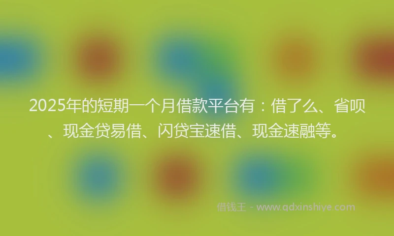 2025年的短期一个月借款平台有：借了么、省呗、现金贷易借、闪贷宝速借、现金速融等。