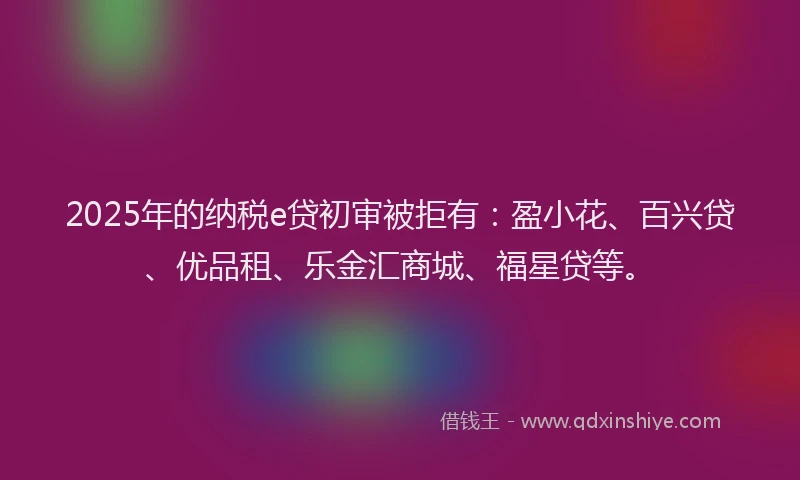 2025年的纳税e贷初审被拒有：盈小花、百兴贷、优品租、乐金汇商城、福星贷等。